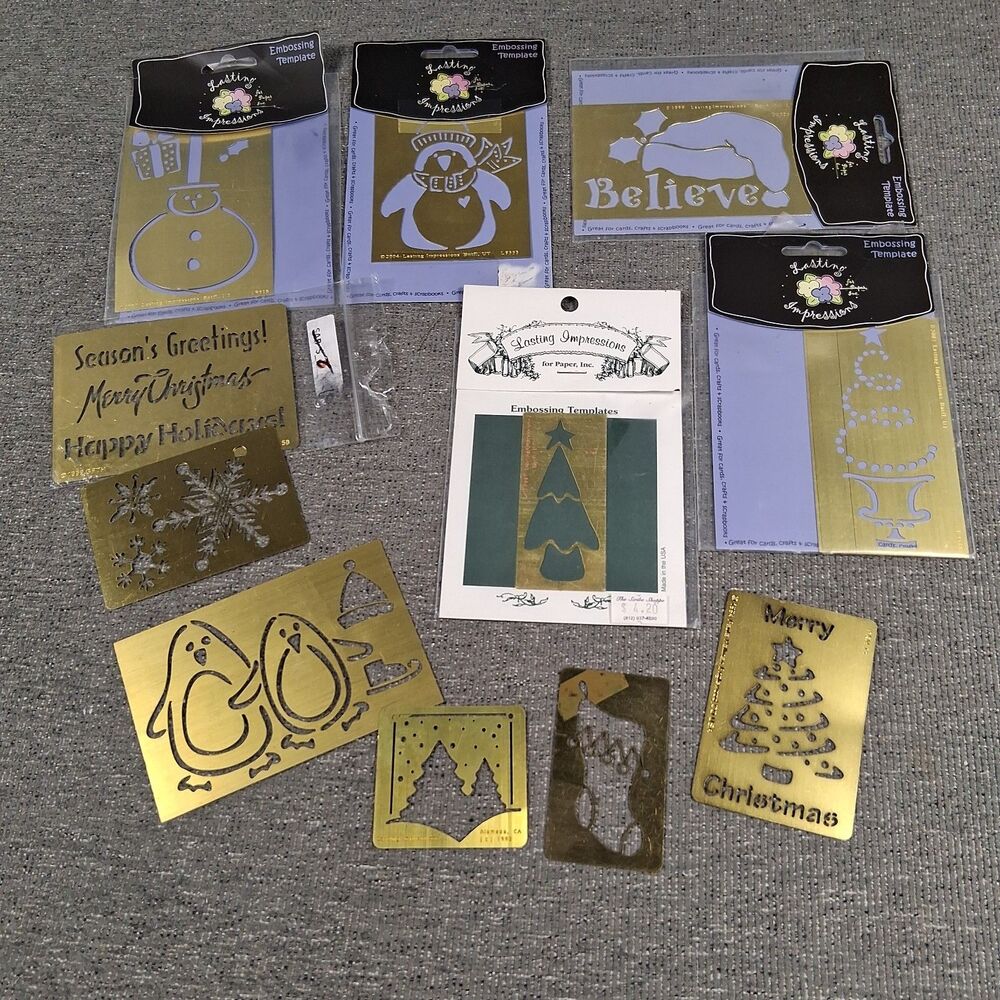Vintage Christmas Brass Embossing Stencils Lot Holiday Crafting Templates